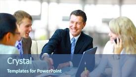  Presentation with business partner people joining hand - Audience pleasing presentation theme consisting of power communication - business people shaking hands finishing backdrop and a ocean colored foreground