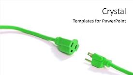  Presentation with green plug - Slide deck featuring power cord - green plug isolated on white background and a white colored foreground