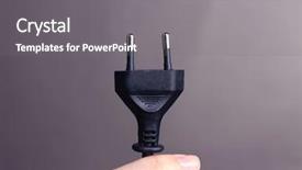  Presentation with trophy award hand holding - Cool new PPT theme with power cord - hand holding electric plug backdrop and a  colored foreground