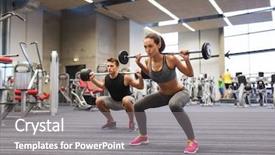  Presentation with flexing - Theme enhanced with weightlifting - sport bodybuilding lifestyle and people background and a gray colored foreground