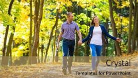  Presentation with power - Presentation design featuring young woman and man walking background and a coral colored foreground