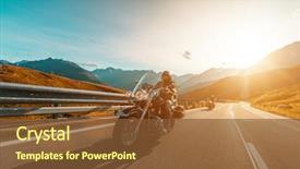  Presentation with driver - PPT theme enhanced with power cruiser in alpine highway background and a tawny brown colored foreground