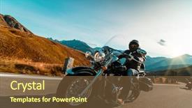  Presentation with driver - Audience pleasing slide set consisting of power cruiser in alpine highway backdrop and a tawny brown colored foreground