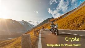  Presentation with motorcycle - Presentation design featuring power cruiser in alpine highway background and a tawny brown colored foreground