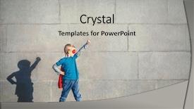  Presentation with children superhero kids aspiration imagination - Presentation design enhanced with power dressing - little boy dressed as superhero background and a light gray colored foreground