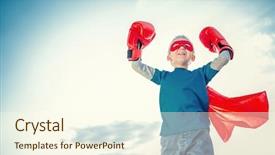  Presentation with superhero - Slide set featuring power dressing - little boy dressed as superhero background and a cream colored foreground