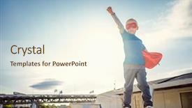  Presentation with superman - PPT theme with power dressing - little boy dressed as superman background and a cream colored foreground