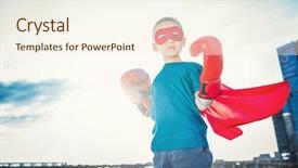  Presentation with boxing - Slide deck consisting of power dressing - little boy with boxing gloves background and a  colored foreground