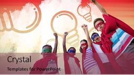  Presentation with orange abstract - Colorful PPT theme enhanced with power dressing - low angle view of children backdrop and a violet colored foreground