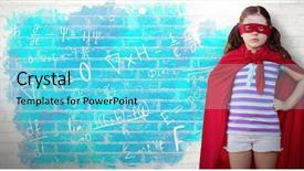  Presentation with superhero - Beautiful slide deck featuring power dressing - portrait of girl in superhero backdrop and a cyan colored foreground
