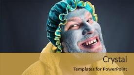  Presentation with happy sad face man - Colorful presentation design enhanced with power dressing - strange man with face pack backdrop and a yellow colored foreground