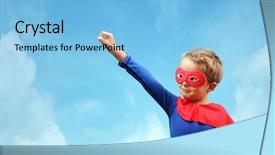  Presentation with child superhero - Slide deck enhanced with power dressing - superhero child concept for childhood background and a light blue colored foreground