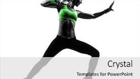  Presentation with fitness dance - Audience pleasing presentation theme consisting of power dynamics - one woman exercising fitness dancing backdrop and a light gray colored foreground