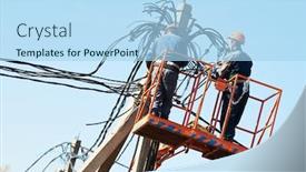  Presentation with electrician - Beautiful PPT theme featuring power electrician lineman at work on pole backdrop and a light blue colored foreground