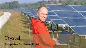  Presentation with power engineering - PPT theme with power engineering - business man engineer using laptop background and a coral colored foreground