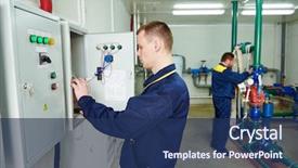  Presentation with geodetic engineering surveying measuring equipment - Amazing slide set having power engineering - electrician in front of fuseboard backdrop and a ocean colored foreground