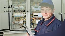  Presentation with power engineering - Slide deck featuring power engineering - one electrician working background and a  colored foreground