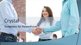  Presentation with handshake between healthcare and it - Cool new presentation theme with power first impression - handshake between businesspeople backdrop and a light blue colored foreground