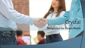  Presentation with handshake - Presentation design consisting of power first impression - handshake between businesspeople background and a light blue colored foreground