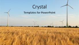  Presentation with wind turbines - Slides consisting of power generating wind turbines on cultivated rye field poland background and a light blue colored foreground