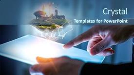  Presentation with power generation - Audience pleasing presentation theme consisting of power-generation-factory-mixed-media backdrop and a ocean colored foreground