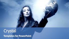  Presentation with girl power - Presentation featuring power girl - beautiful woman with a globe background and a teal colored foreground