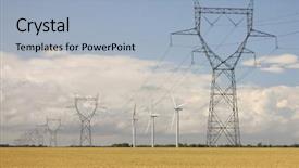  Presentation with power grid - Cool new slide set with power grid - wind turbines in a wheat backdrop and a light blue colored foreground