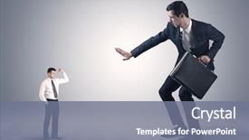  Presentation with strong - Presentation theme consisting of power influence - big debutant young businessman scared background and a gray colored foreground