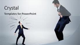  Presentation with conflict - Slide set having power influence - conflict between small masked businessman background and a white colored foreground