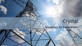  Presentation with sun power - Presentation theme having power line communication - tall electric masts against sun background and a light blue colored foreground