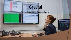  Presentation with diagnostics - Presentation theme with power line communication - technician sitting in office running background and a light blue colored foreground