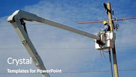  Presentation with crane - Beautiful PPT theme featuring power line communication - view of man in crane backdrop and a light blue colored foreground
