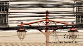  Presentation with electricity power plant - Slide deck enhanced with power line in bangkok thailand background and a coral colored foreground