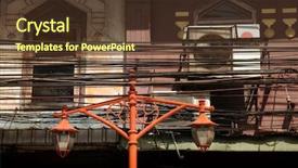  Presentation with electricity power plant - Presentation featuring power line in bangkok thailand background and a tawny brown colored foreground