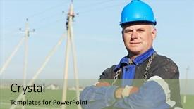  Presentation with electric pole - Cool new PPT layouts with power line repairman electric backdrop and a mint green colored foreground