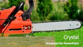  Presentation with chainsaw - Cool new PPT theme with power machine - chainsaw backdrop and a tawny brown colored foreground