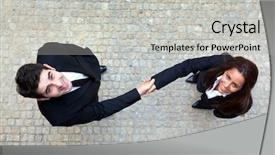  Presentation with handshake - Presentation theme having power network - business handshake between businessman background and a light gray colored foreground