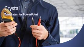  Presentation with blood tester - Presentation enhanced with power plant design - electrician looking at a tester background and a ocean colored foreground