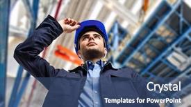  Presentation with engineer design - Theme with power plant design - portrait of an engineer background and a ocean colored foreground