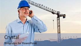  Presentation with engineer design - Amazing PPT theme having power plant design - portrait of an handsome engineer backdrop and a light blue colored foreground