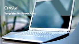  Presentation with desk - Audience pleasing presentation consisting of power plant design - thin laptop on office desk backdrop and a teal colored foreground