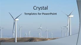  Presentation with electricity power plant - Slide deck enhanced with power plant electricity generators - aligned windmills for renowable electric background and a light blue colored foreground