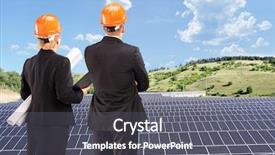  Presentation with macedonia - Audience pleasing slides consisting of power plant project plan - team of architects examining solar backdrop and a  colored foreground