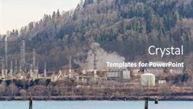  Presentation with power plants - Audience pleasing PPT theme consisting of power-plants-generating-smokes backdrop and a gray colored foreground