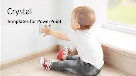  Presentation with power plug - Audience pleasing slide set consisting of power plug - baby playing with electrical outlet backdrop and a light gray colored foreground
