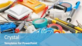  Presentation with power tools - Theme having power plug - closeup view of electrician tools background and a teal colored foreground