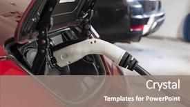  Presentation with garage car - Beautiful PPT theme featuring power plug - electric car charging backdrop and a gray colored foreground