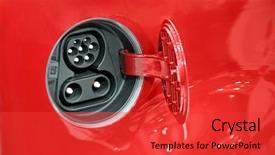  Presentation with electric car - Beautiful PPT theme featuring power plug - electric car fuel socket backdrop and a red colored foreground