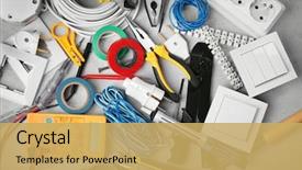  Presentation with power plug - Audience pleasing PPT layouts consisting of power plug - electrician tools on grey background backdrop and a yellow colored foreground