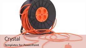  Presentation with electric cable - PPT layouts enhanced with power plug - extension electric cable reel isolated background and a coral colored foreground